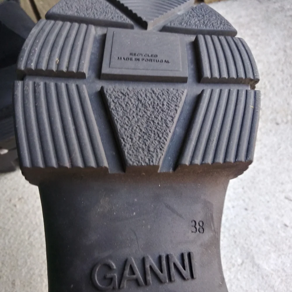 Ganni Black Lug Sole Chunky Heel Rubber Rain Ankle Boots Shoes Size 38 - Picture 10 of 10